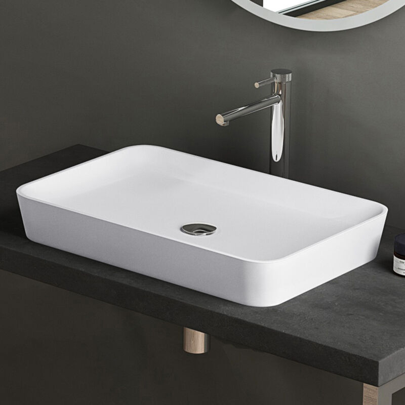 Lavabo vasque à poser blanc mat 60cm Colossum815 en fonte minérale solid surface 60x40x9cm - Doporro