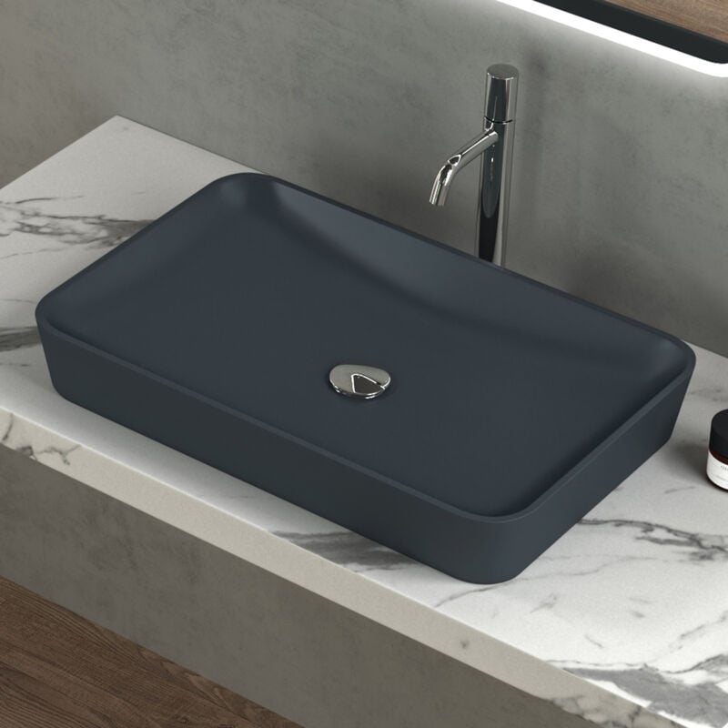 Lavabo vasque à poser gris noir anthracite mat 60cm Colossum815 en fonte minérale solid surface 60x40x9cm - Doporro