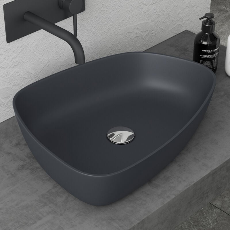 Lavabo Vasque à Poser Gris Noir Mat 50cm Lave Main Colossum806 51x39x12 cm - Doporro