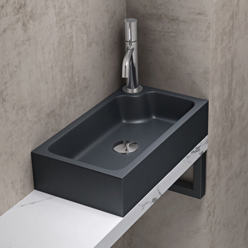 Doporro - Lavabo Vasque à Poser Lave Mains en Solid Surface Colossum 101 Rectangulaire Gris Noir Mat pour Toilettes invitées 46x26x11 cm