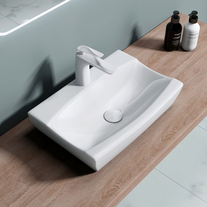 Lavabo vasque évier à poser lave mains blanc en céramique design Bruxelles152B 47x32x10cm - Doporro