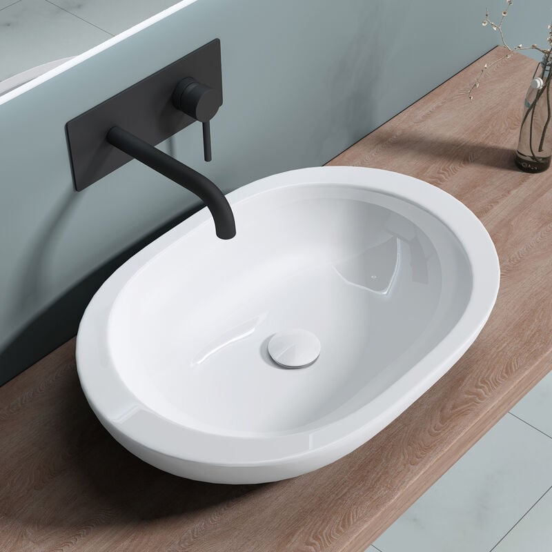 doporro Lavabo vasque à poser en céramique lave main blanc 60x41,5x11,5 cm Bruxelles5056