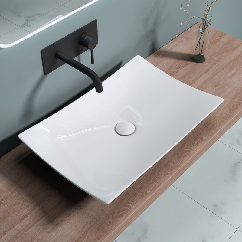 doporro Lavabo vasque à poser lave mains blanc en céramique evier design Bruxelles5096