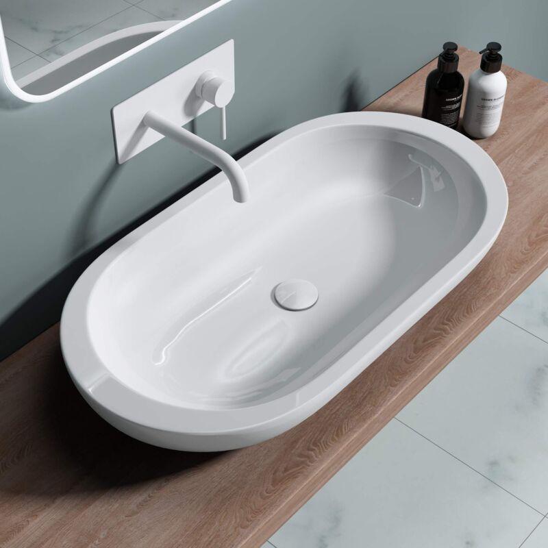 Lavabo vasque à poser en céramique lave main blanc 81x43,5x12 cm Bruxelles5057 - Doporro