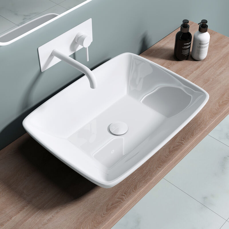 Doporro - Lavabo à Poser Blanc Vasque en Céramique Lave Mains Ovale de Qualité pour Salle de Bain 59x43x12,5cm Bruxelles102