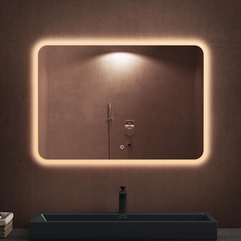 Sogood - doporro Miroir de Salle de Bains Lumineux Glace avec Éclairage led luz et Interrupteur Tactile 100x80 cm