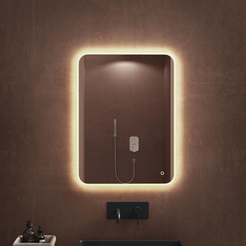 doporro Miroir de salle de bains lumineux glace avec éclairage LED LUZ et interrupteur tactile 60x80/80x60 cm