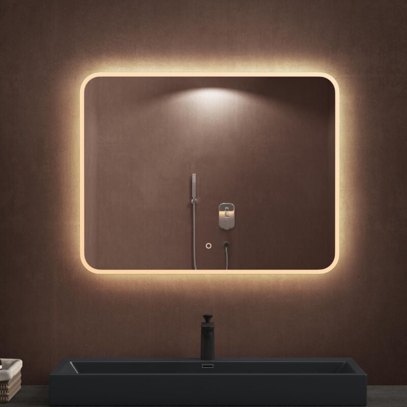 Sogood - doporro Miroir de salle de bains lumineux glace avec éclairage led luz et interrupteur tactile 90x70 cm