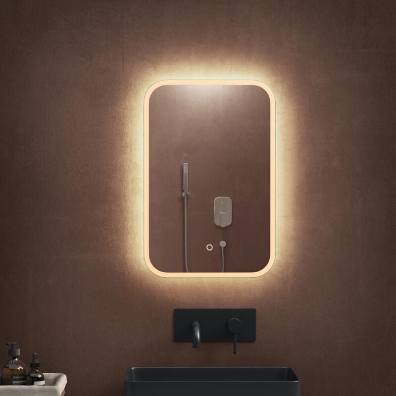 Doporro Miroir de salle de bains lumineux glace avec éclairage led luz et interrupteur tactile 40x60 cm
