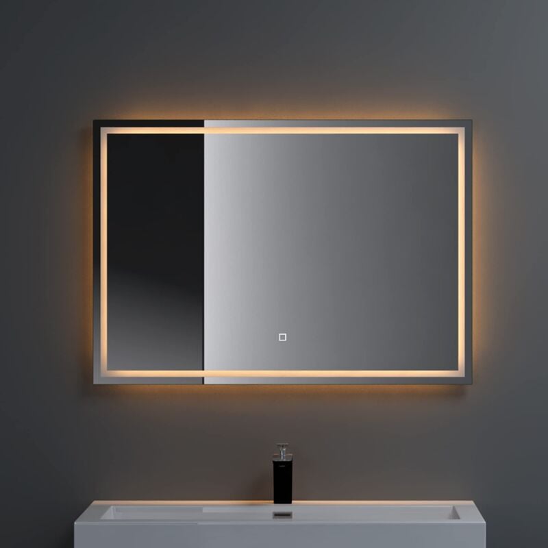 Doporro Miroir de Salle de Bains Lumineux avec Éclairage led Glace Éclairé Interrupteur Tactile 100x80 cm