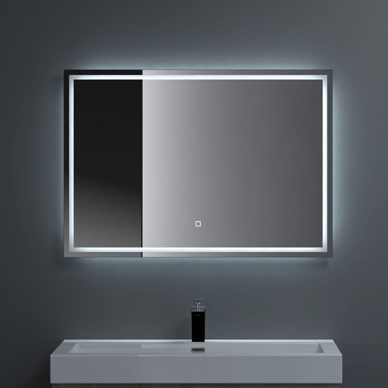 Miroir de Salle de Bains Lumineux avec Éclairage led Glace Éclairé Interrupteur Tactile 100x70 cm - Transparent - Sogood