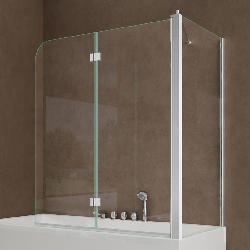 Sogood - doporro Paroi de baignoire 80x120x140cm pare baignoire fixe plus 2 volets verre trempé transparent 6mm côté gauche Cortona113