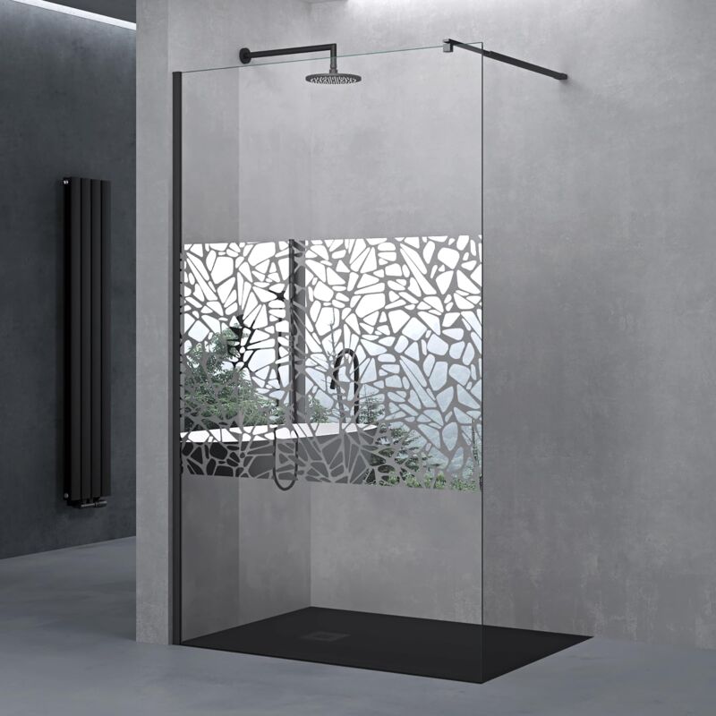 Doporro Paroi de Douche à L'italienne avec Stabilisateur Rectangulaire Noir Verre de Sécurité 10mm Revêtement nano 90 x 200 cm Bremen02BL
