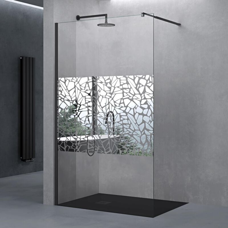 Doporro Paroi de Douche à L'italienne avec Stabilisateur Rectangulaire Noir Verre de Sécurité 10mm Revêtement nano 140 x 200 cm Bremen02BL