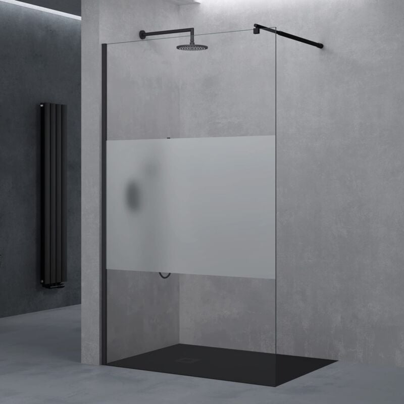 Sogood Paroi de Douche à L'italienne Transparent avec Bande Opaque 100cm Pare-Douche Verre de Sécurité 8mm Bremen1MS 100x200cm Profilé Noir