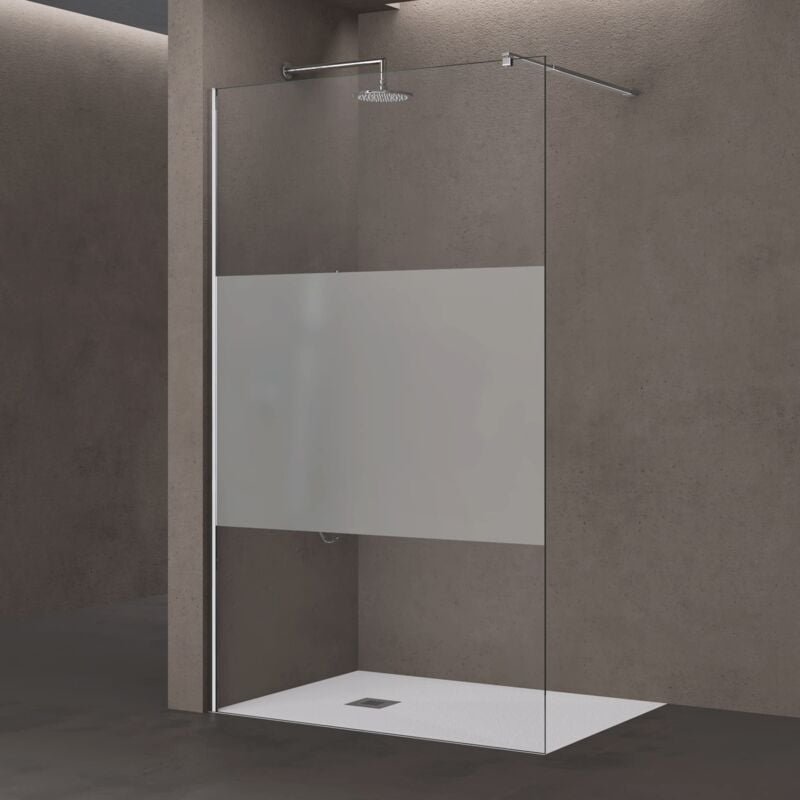 doporro Paroi de douche à l'italienne 90cm avec bande opaque pare-douche Bremen2MS 90x200cm montage réversibleverre de sécurité 10mm stabilisateur