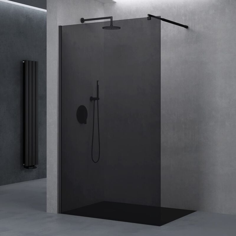 Doporro Paroi de Douche Pare-Douche Verre de Securite Gris Teinté 10mm Douche à L'Italienne Stabilisateur Rond Noir Inox Bremen2VG 120x200cm