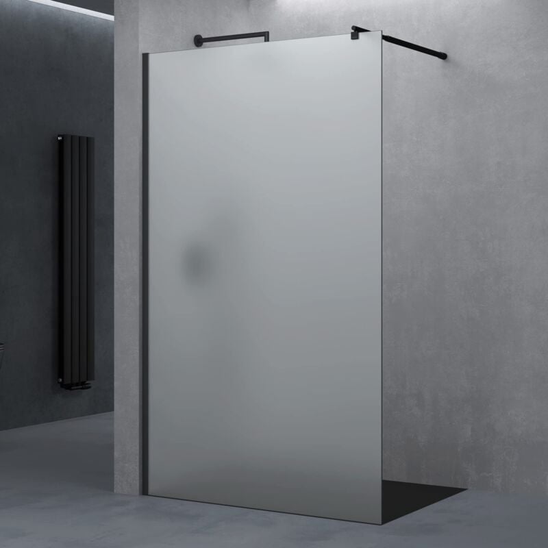 Paroi de Douche à L'italienne Opaque 100cm Pare-Douche Verre de Sécurité 10mm Bremen02VS 100x200cm Profilé Noir Stabilisateur Rond - Doporro