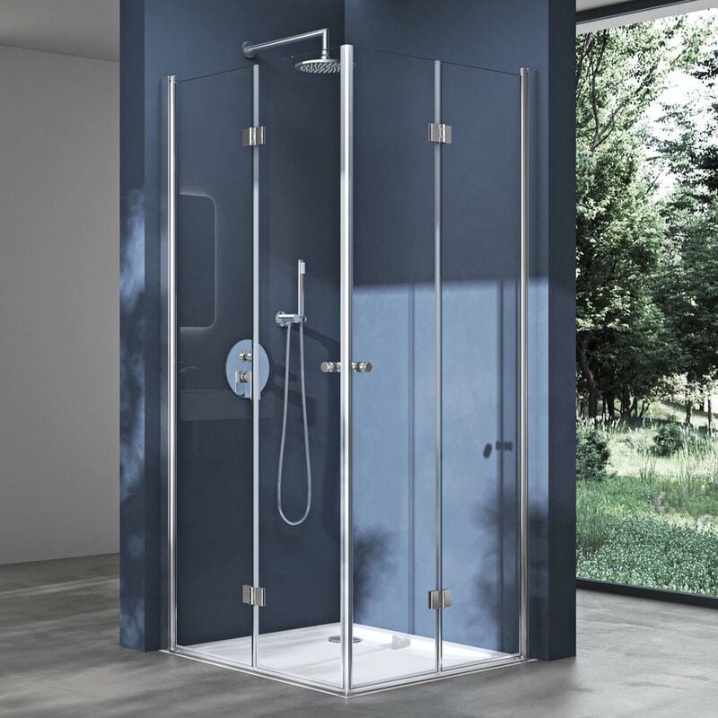 Paroi de douche pliante 90x90 transparent portes de douche rabattable Ravenna26 pare douche avec bac à douche 90x90x195cm - Transparent - Sogood
