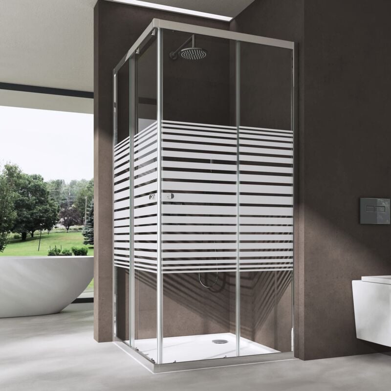 Sogood - doporro Paroi de douche en angle avec bande opauqe 100x70 cabine de douche Ravenna16MS avec portes coulissantes 100x70x190cm