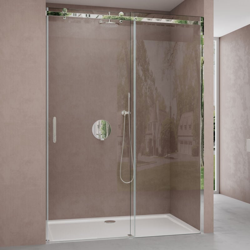 Porte de Douche Transparent pour Niche 140cm Paroi de Douche avec Porte Coulissante Teramo4 en Verre de Sécurité Anticalcaire 140x195cm - Doporro