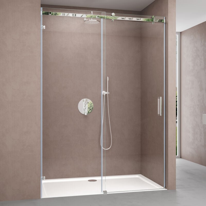 Porte de Douche Transparent pour Niche 100cm Paroi de Douche avec Porte Coulissante Teramo4-2 en Verre de Sécurité Anticalcaire 100x195cm - Doporro