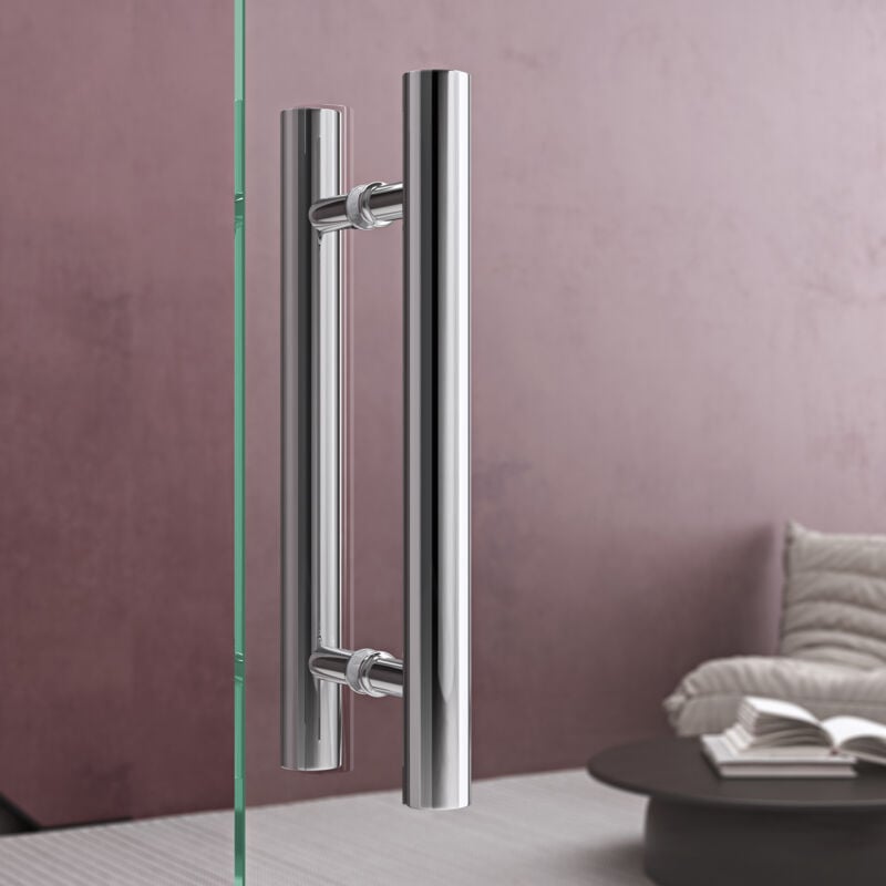 Doporro - Poignee de Porte avec Barre Poignee de Porte Poignee de Douche Fixation Chromé Design TK02