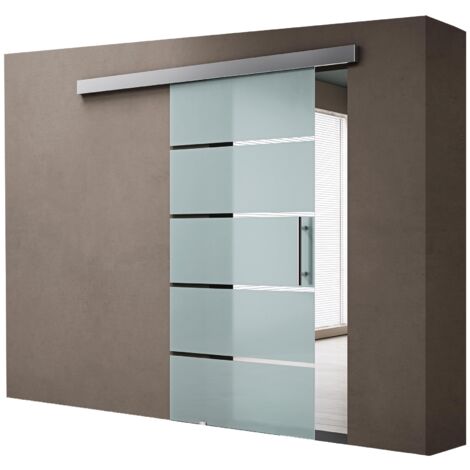 Sogood® Porte coulissante intérieure en verre porte glissante distance au mur de 15mm pour chambre cuisine buro avec ou sans amortisseur poignée de porte forme barre ou ronde Amalfi TS11/TS13