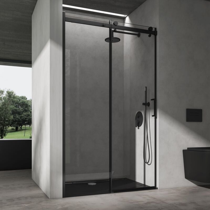 Doporro Porte de Douche Coulissante pour Niche Paroi de Douche Transparente avec Amortisseur Verre de Sécurité avec Revêtement Anti-calaire Teramo19K