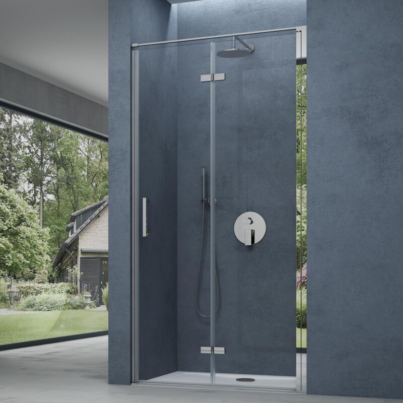 Porte de Douche Pivotante pour Niche Paroi de Douche Transparente Verre de Sécurité 8mm avec Revêtement Anti-calaire Teramo37K 75x195 cm