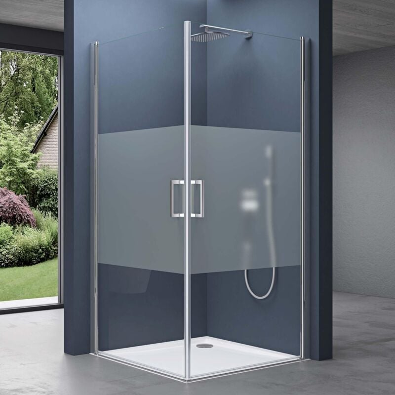 Sogood - Portes de douche autolevantes avec bande opaque 100x80 paroi de douche Ravenna24MS pare douche en angle 100x80x195cm - Transparent avec