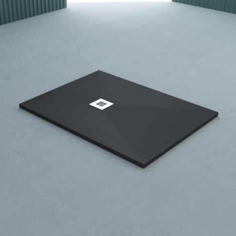 Sogood Receveur de Douche 80x120 Bac à Douche Ultra Plat en Fonte Minérale Gris-Noir Madison 80x120x3cm + Bonde AL06