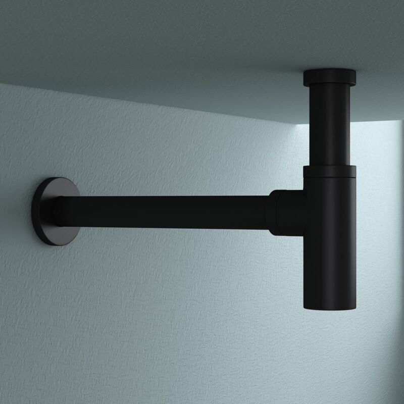 Siphon Noir Mat pour Lavabo Vasque Siphon en Laiton Design Rond Anti Odeur S05B - Doporro