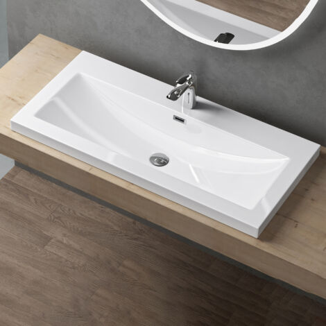 Sogood – Vasque à encastrer en fonte minérale solid surface 100 x 48 x 13 cm – Durable et résistant aux jaunissements – Pour meuble salle de bains - Colossum01
