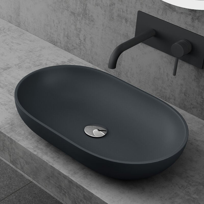 Vasque à poser lavabo 54x34x10,5cm en fonte minérale raccordement standard Colossum808 - Doporro