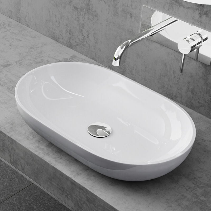 Doporro - vasque à poser lavabo 54x34x10,5cm en fonte minérale lave mains raccordement standard Colossum808 blanc