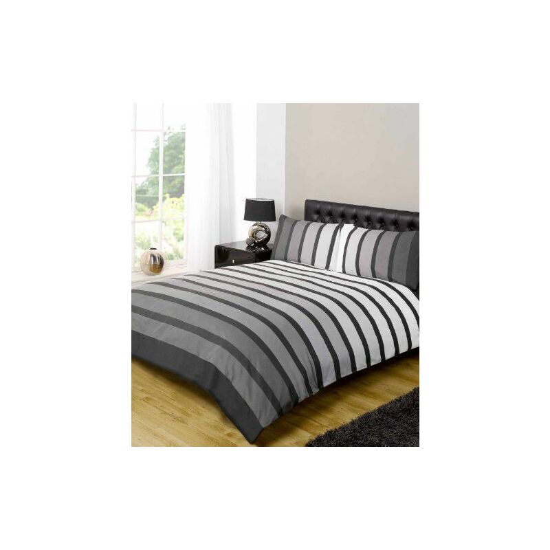 Soho Black Stripe Duvet Cover Quilt Bedding Set, Black White Grey, Double