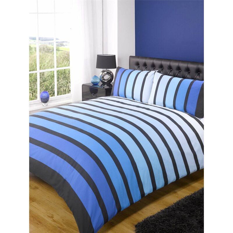 Rapport - Soho Blue Stripe Duvet Cover Bedding Set, Blue, King Size
