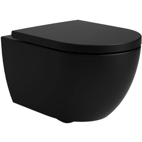 Soho Whirlflush Hänge Wand WC Spülrandlos Toilette Schwarz Matt mit WC-Sitz :Compact