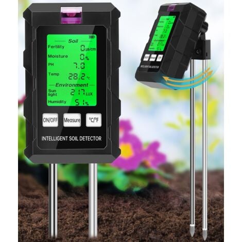 TIGREZY Soil Moisture Tester, 6 in 1 Soil Meter, Detect Temperature, PH, Ambient Humidity, Nutrients, Sunlight, Suitable for Gardening and Potted Plants