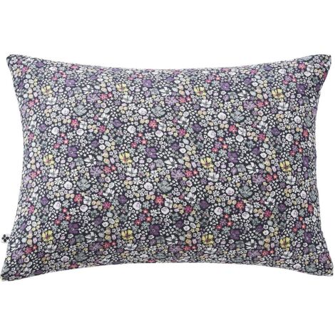 SOIZIC - Taie d'Oreiller 50x70cm Gaze de Coton Imprimé Bleu-Violet Imprimé Fleurs