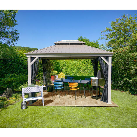 Sojag Aluminium Pavillon Messina 1216 inkl. Moskitonetz Champagner 363x483x307 cm