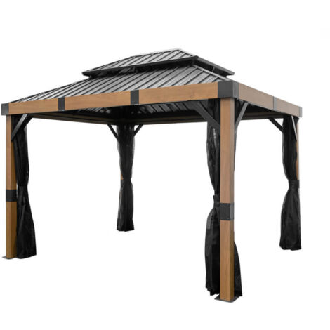 Sojag Fontana 10x12 mit Stahldach, holz / schwarz, 298 x 363 x 310 cm (L x B x H)