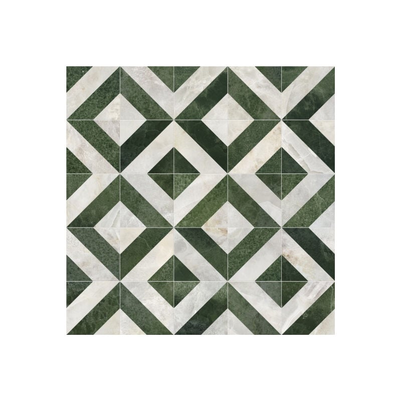 Sol en vinyle éco-conçu - Losanges de marbre - Blanc et vert - Rouleau de 1m x 8m