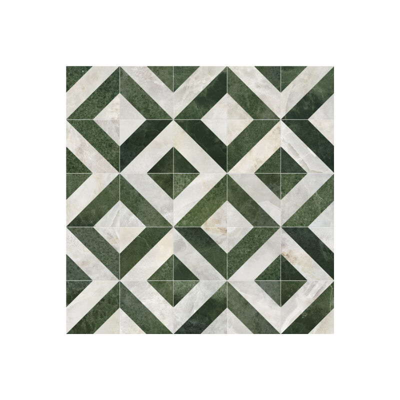 Sol en vinyle éco-conçu - Losanges de marbre - Blanc et vert - Rouleau de 1m x 7m