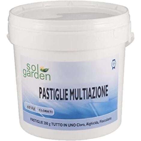SOLGARDEN Sol Garden 10 kg Multifunzione pastiglie cloro 200 gr polifunzione tricloro 90% dissoluzione lento dissolvimento acqua piscina