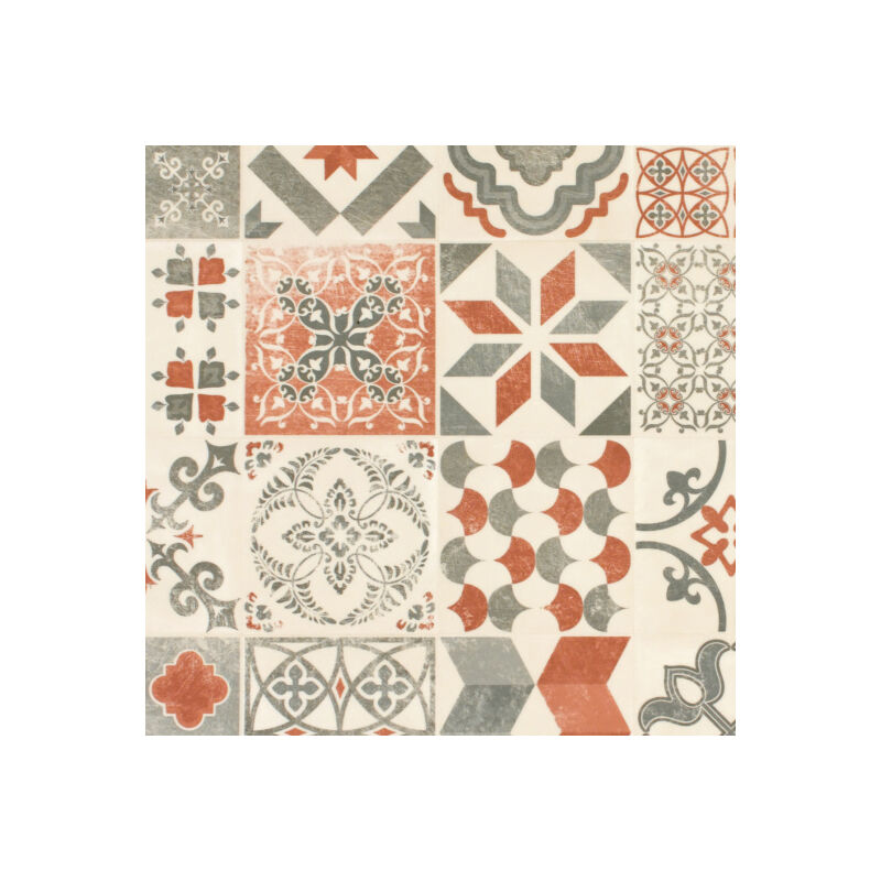 Sol Lino - Carreaux de ciment - Rouge brique - Rouleau de 2m x 2m