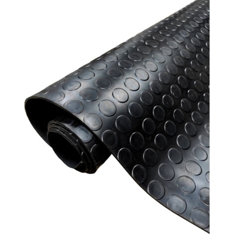 Sol PVC 100% Caoutchouc Sol Protection Design Boutons Noir Epaisseur 3MM 140X250CM
