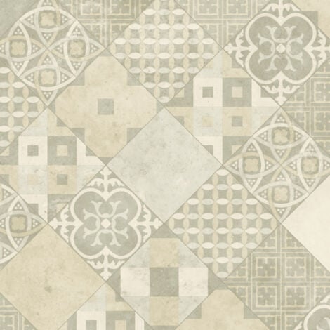 Sol PVC Best - Carreaux Art Déco - Crème et gris - Echantillon 15 x 20 cm