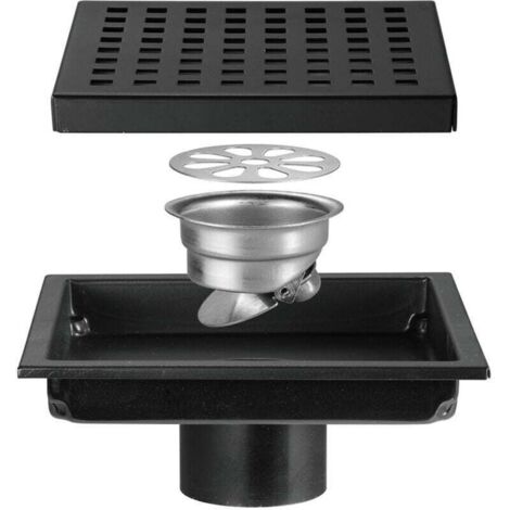 Sol Siphon De Sol en Acier Inoxydable Salle De Douche Salle De Bain Grand Déplacement Treillis Carré Déodorant Siphon De Sol (noir 15 15cm)